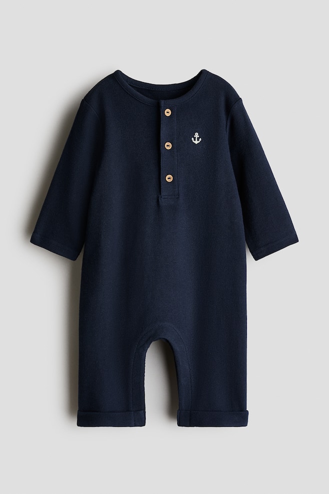 Cotton Jersey Romper Suit - Navy blue/anchor/Cream/navy blue striped - 1