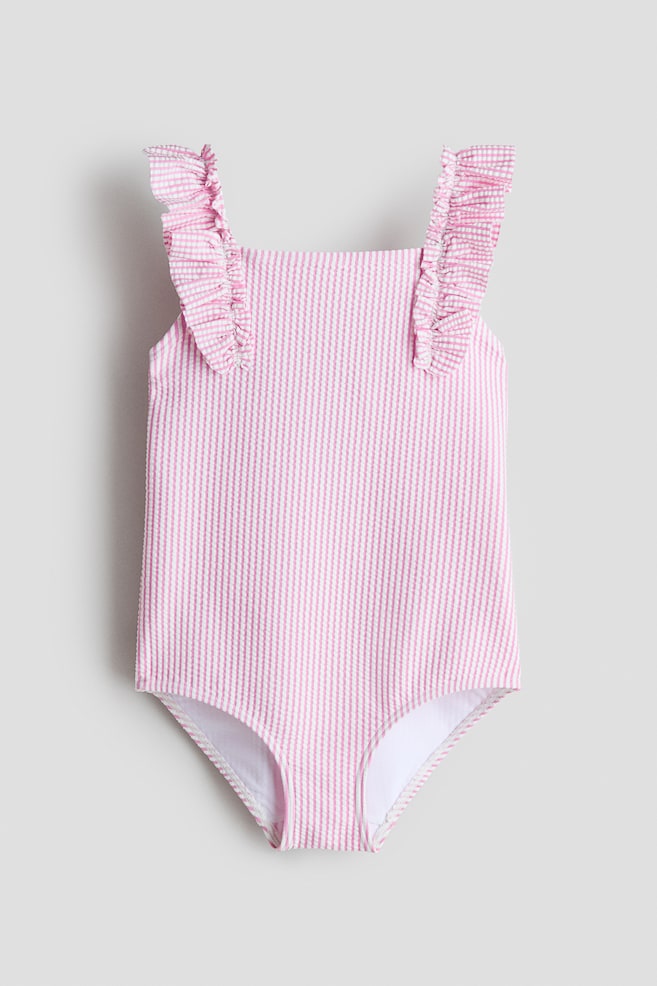 Frill-trimmed swimsuit - Pink/Striped/Light blue/Striped - 1
