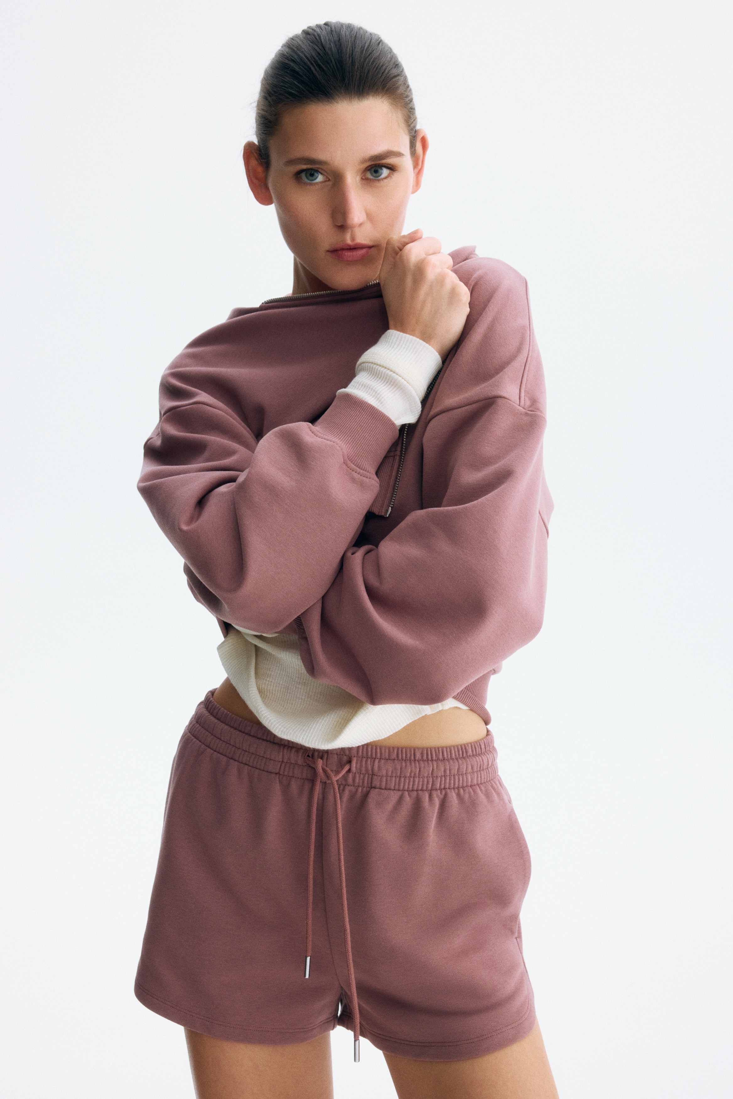 Sweatshorts - Dark dusty pink/Black/Light grey marl/Light beige melange