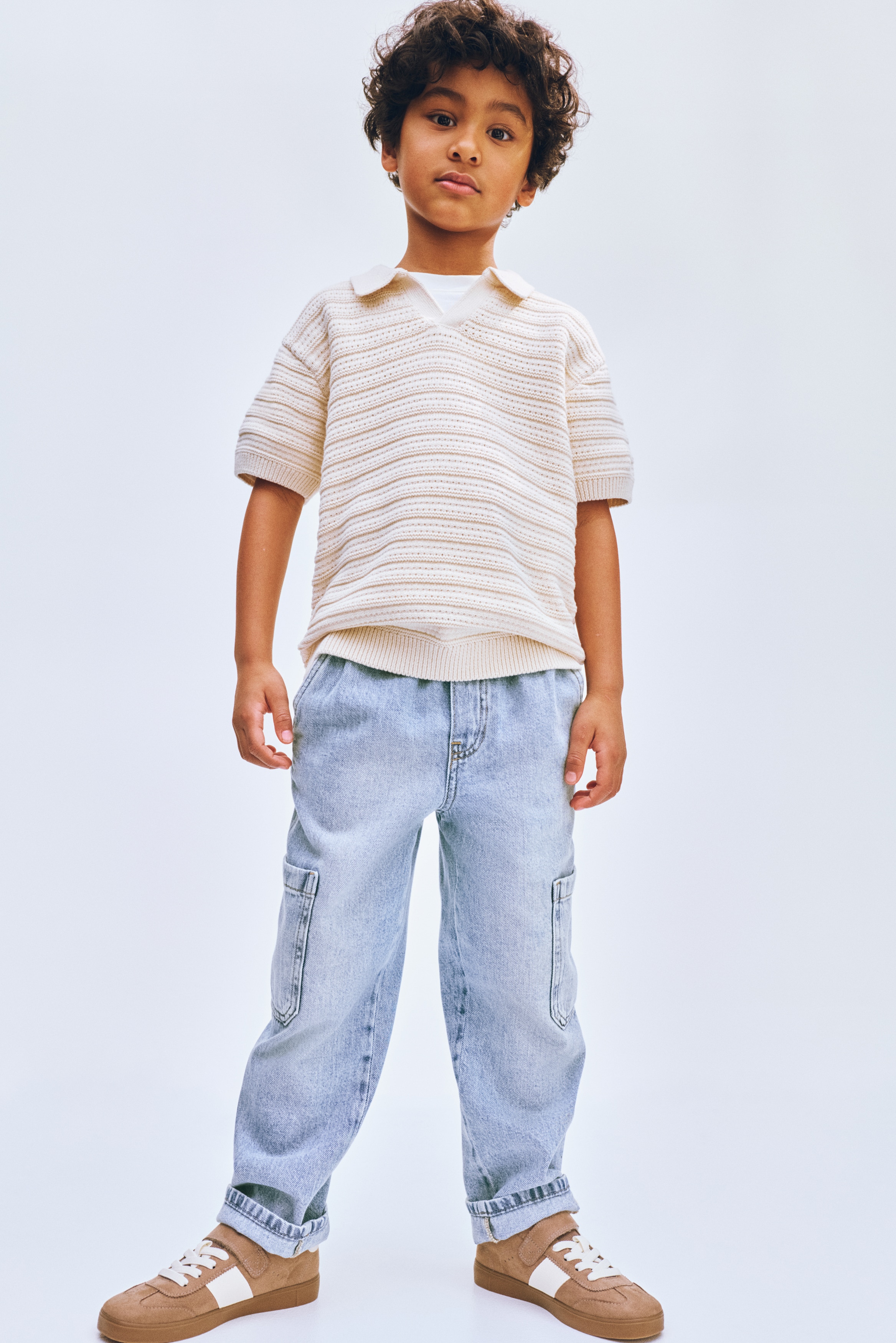 Cargojoggers i denim - Blek denimblå