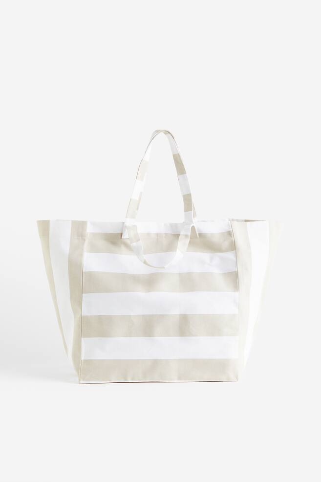 Cotton canvas beach bag - Light beige/Striped/Pink/Striped/Yellow/Striped/Black/Striped/dc/dc - 1