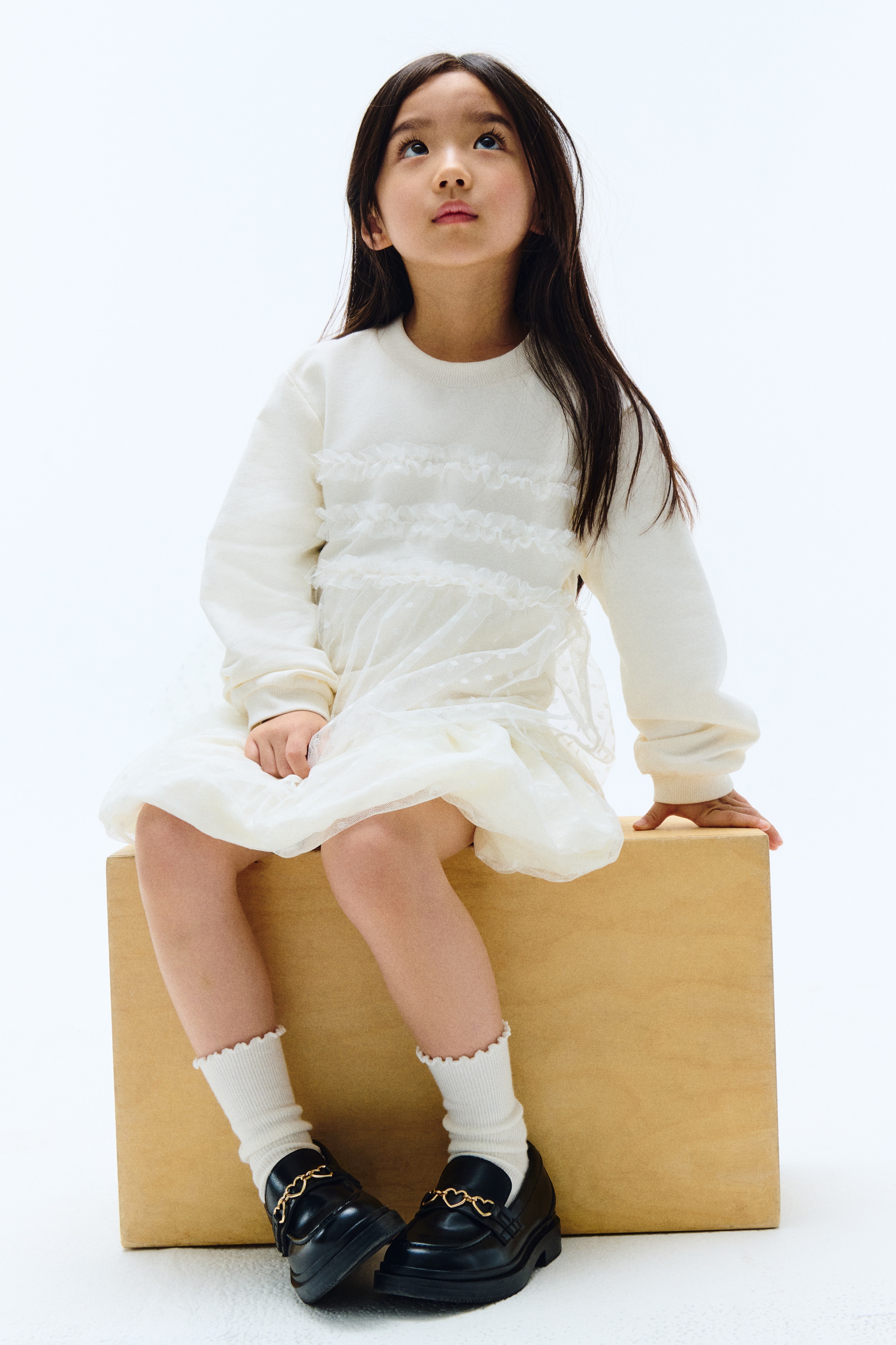 Tulle-Detail Sweatshirt - White/Light purple