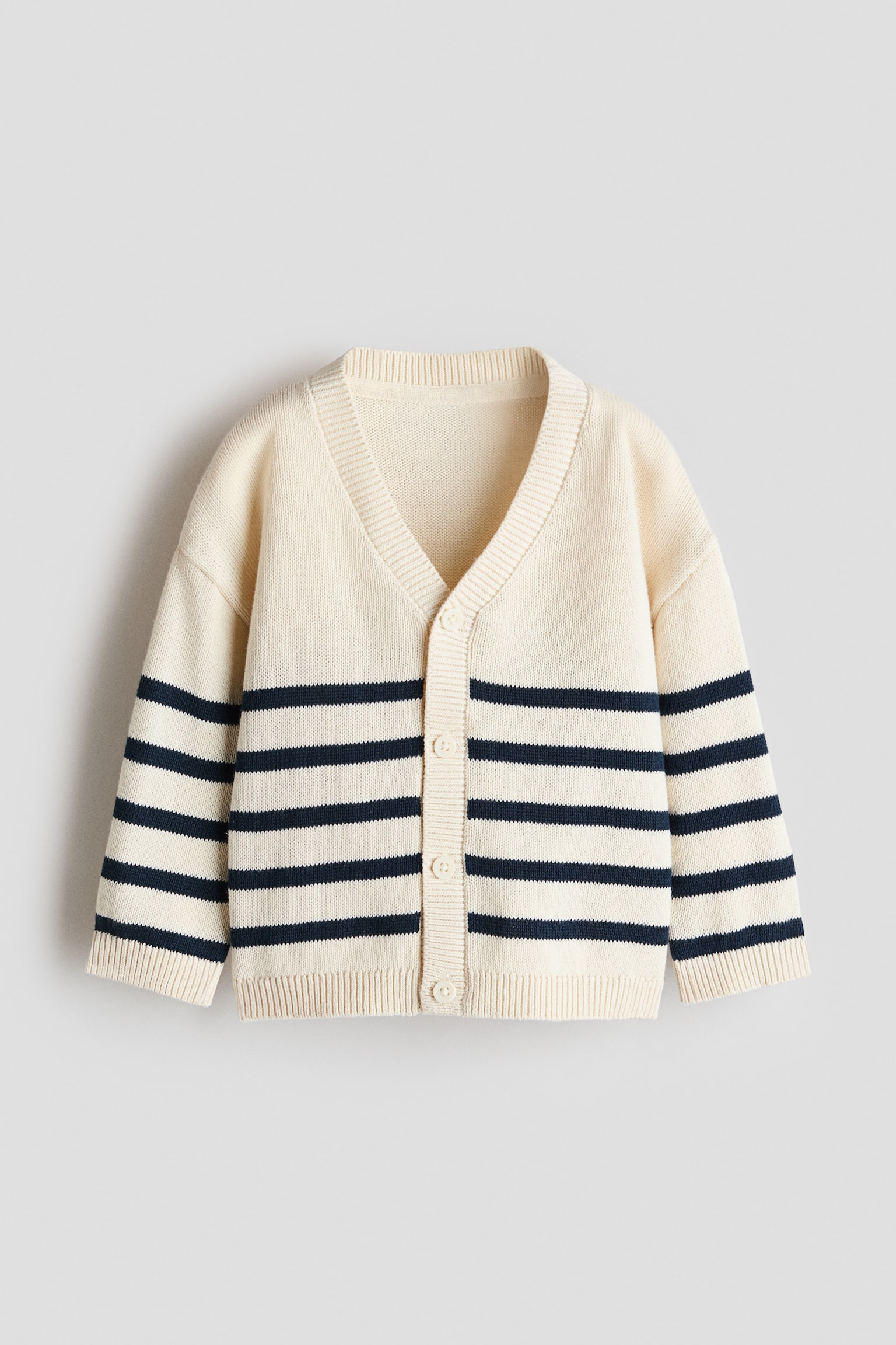 Cotton-knit cardigan - White/Blue striped - 1