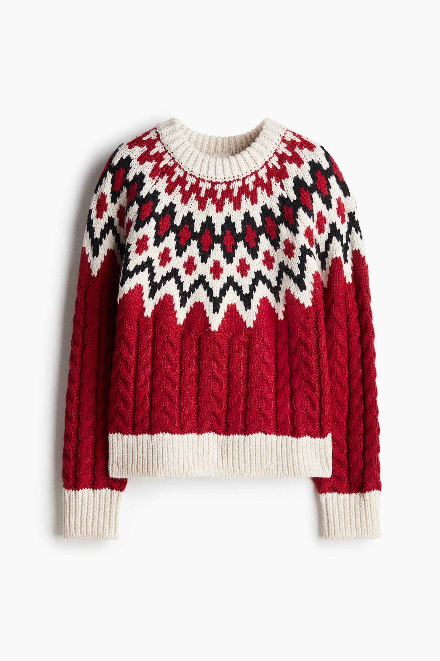 Mixed-knit jumper - Dark red/Patterned - 2