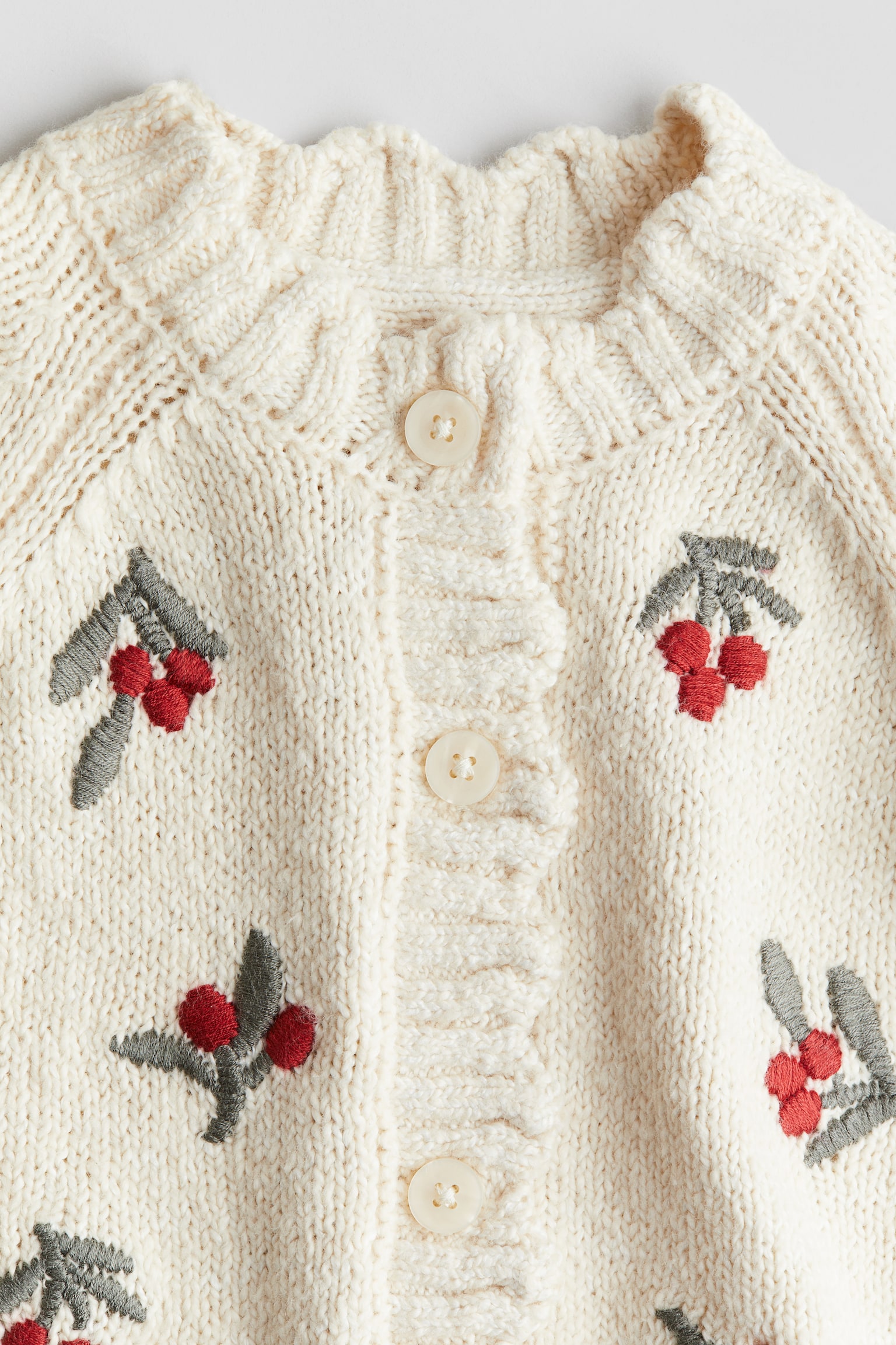 Embroidery-detail cardigan - White/Berries - 2