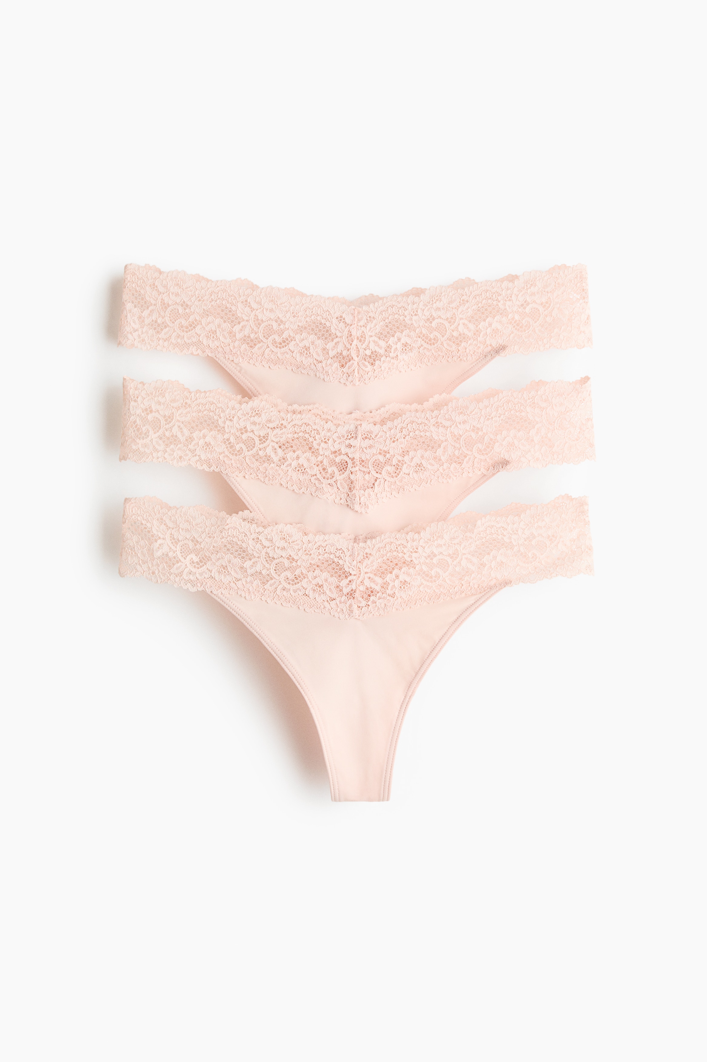 Thong in microfibra e pizzo 3 pezzi - Rosa pesca chiaro/Nero