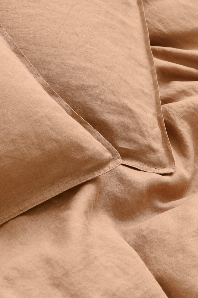 Linen double duvet cover set - Mocha beige/Light grey - 4