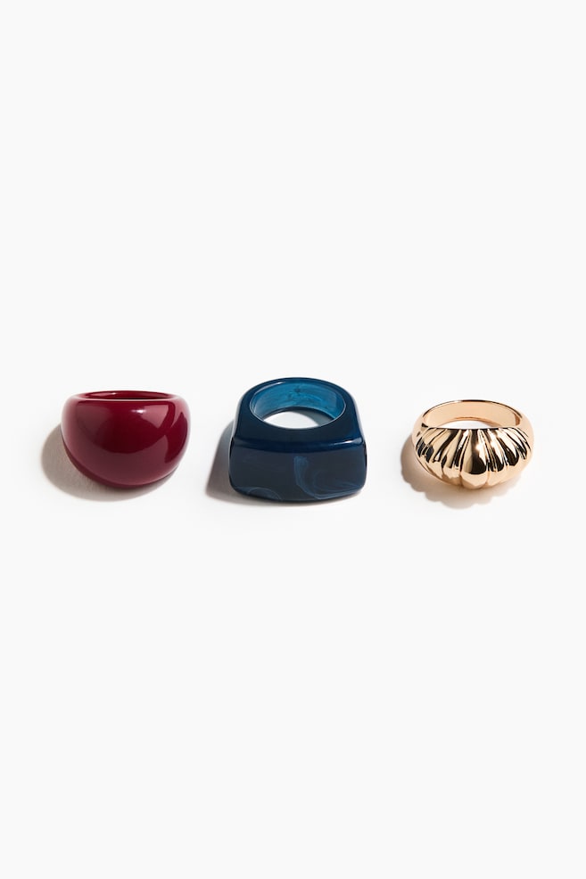 3-Pack Rings - Gold-colored/dark blue/Gold-colored/dusty blue - 1