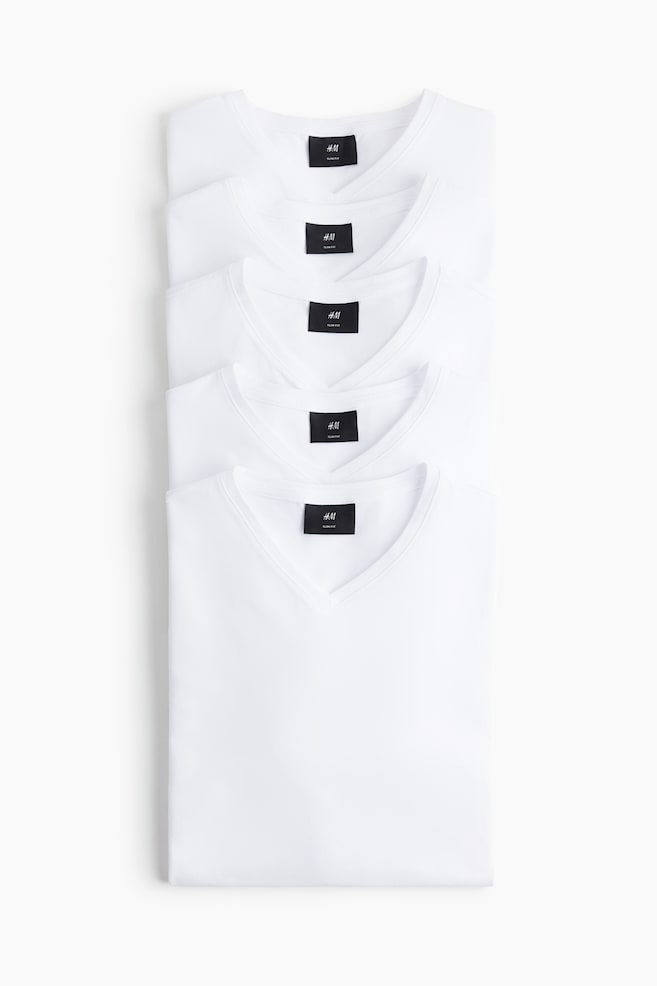Set van 5 T-shirts met V-hals - Slim Fit - Wit/Lichtblauw - 1