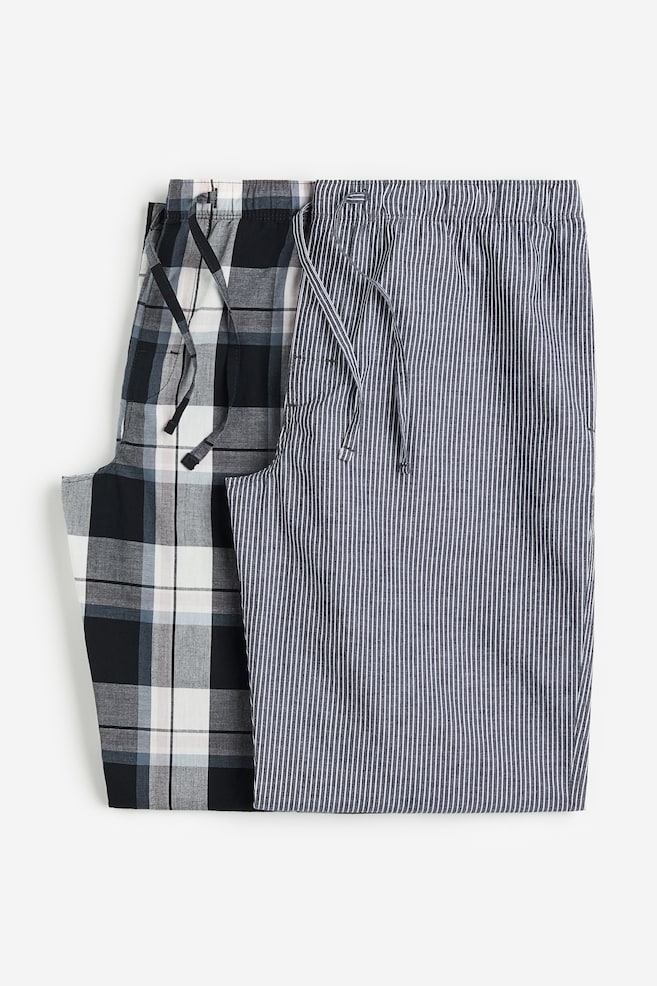 2-pack Relaxed Fit Pyjamasbukse i poplin - Mørk grå/Krittstripet/Blå/Stripet - 2