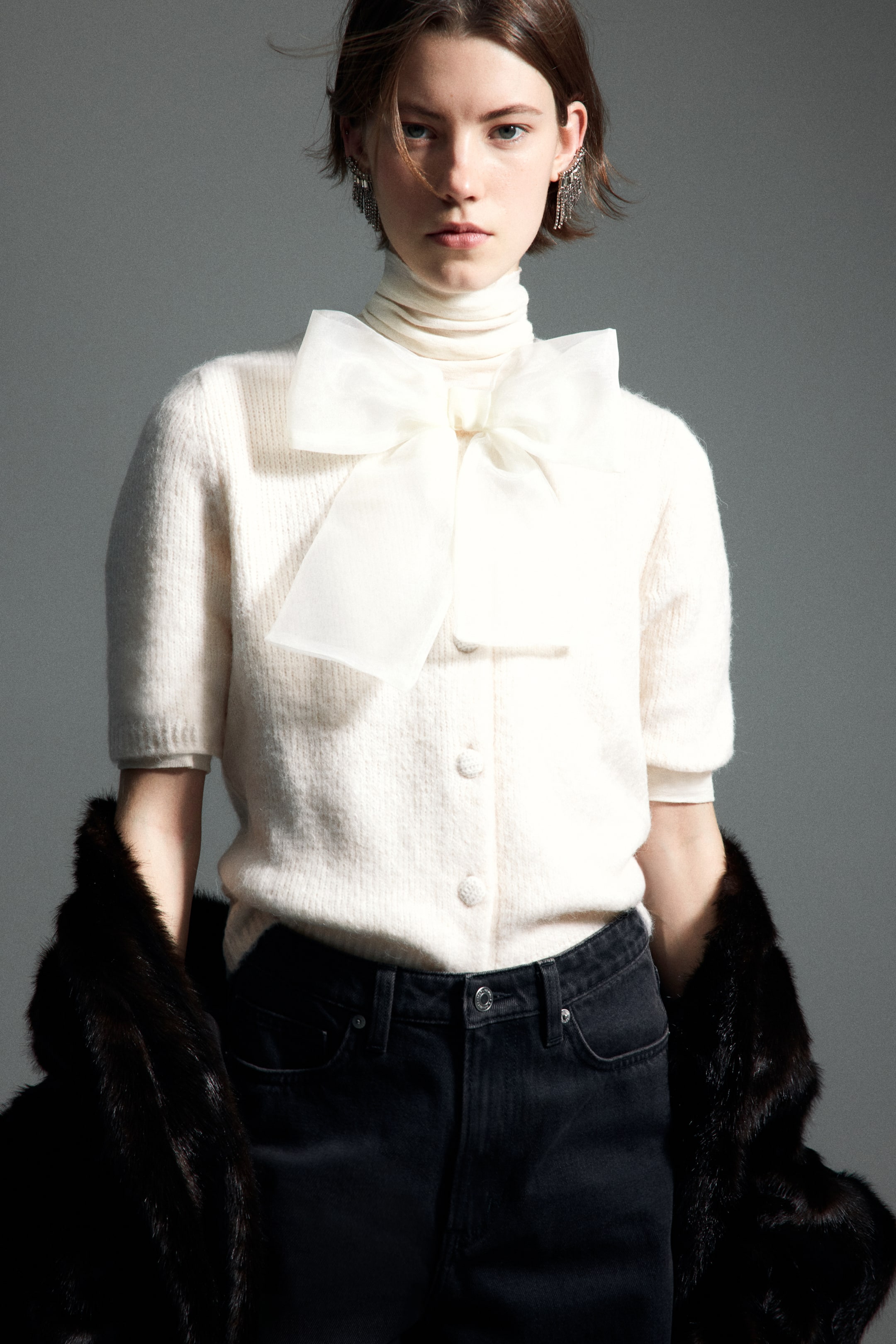 View larger image: Bow-detail knitted cardigan - Cream - Ladies | H&M IN 2