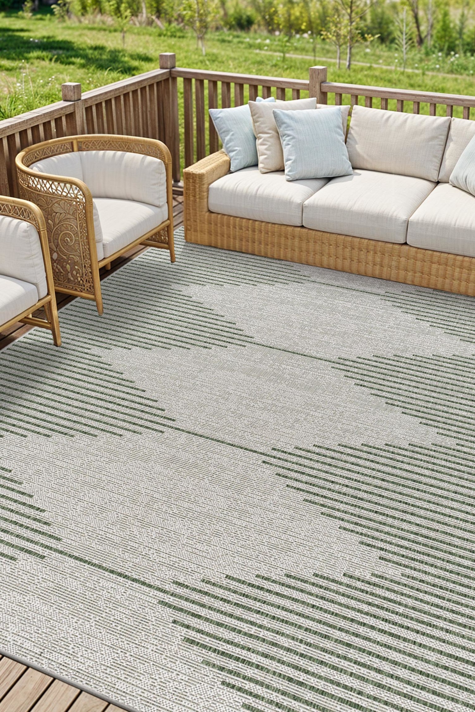 Dolly In- /outdoor Area Rug - Green, Ivory - 2