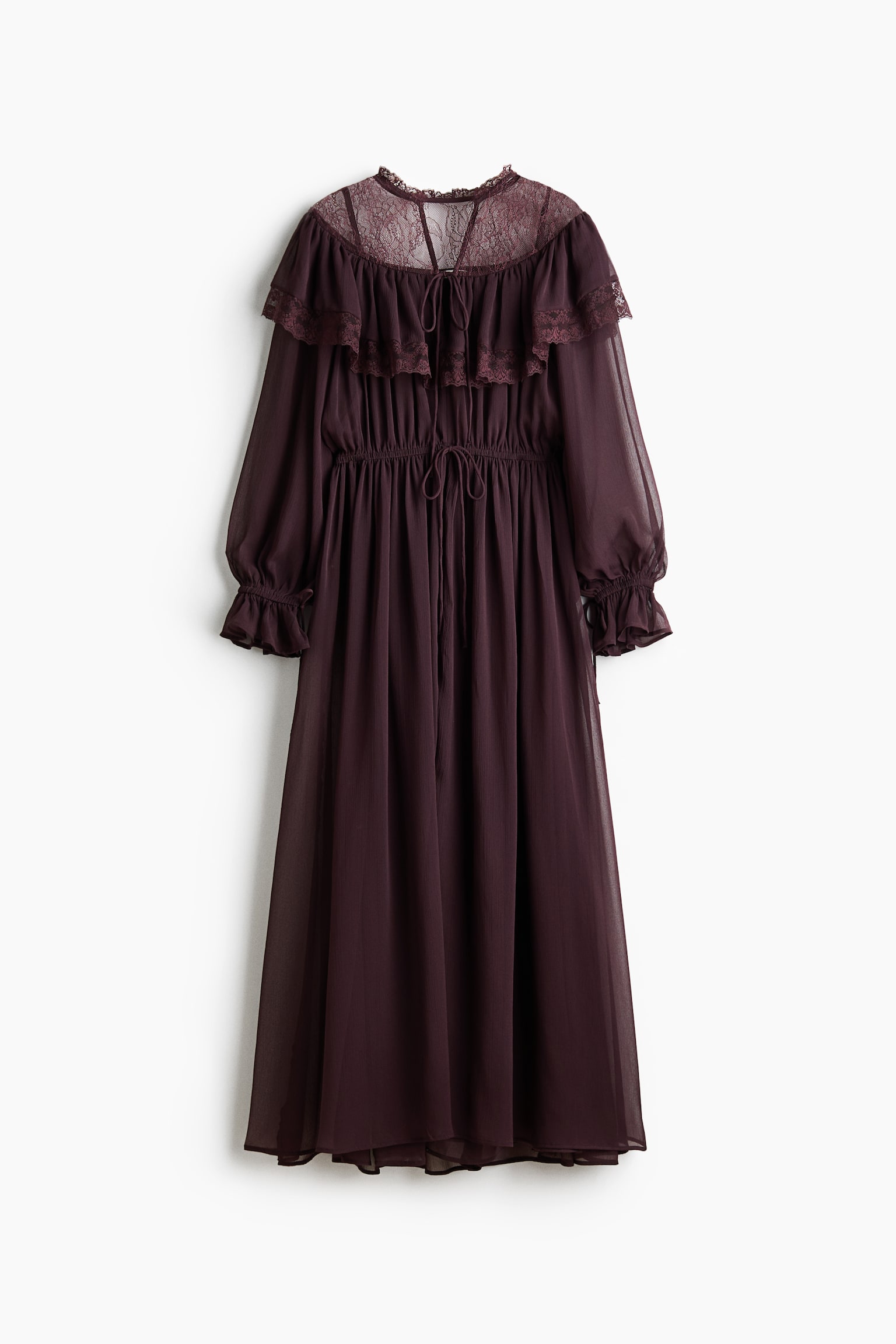 Женское платье H&M Lace-Detail Chiffon, цвет: Сливовый фиолетовый — фото 1
