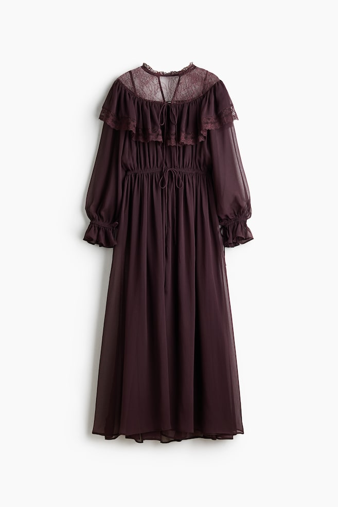Lace-detail chiffon dress - Plum purple/Black/Floral - 1