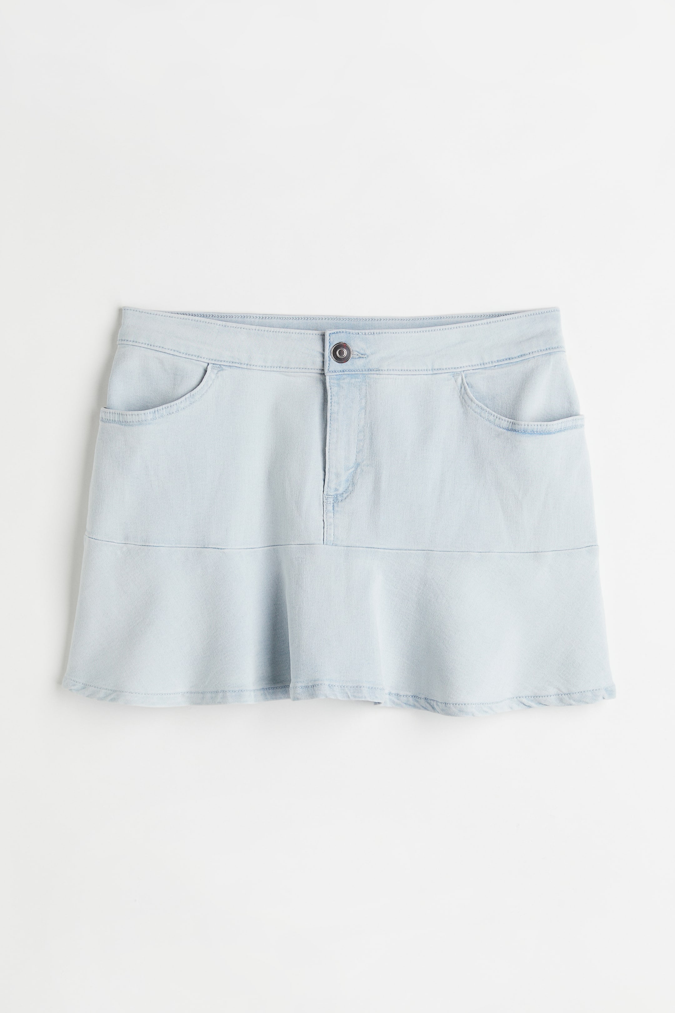 Peplum-hem denim skirt - Low waist - Short - Light denim blue - Ladies ...