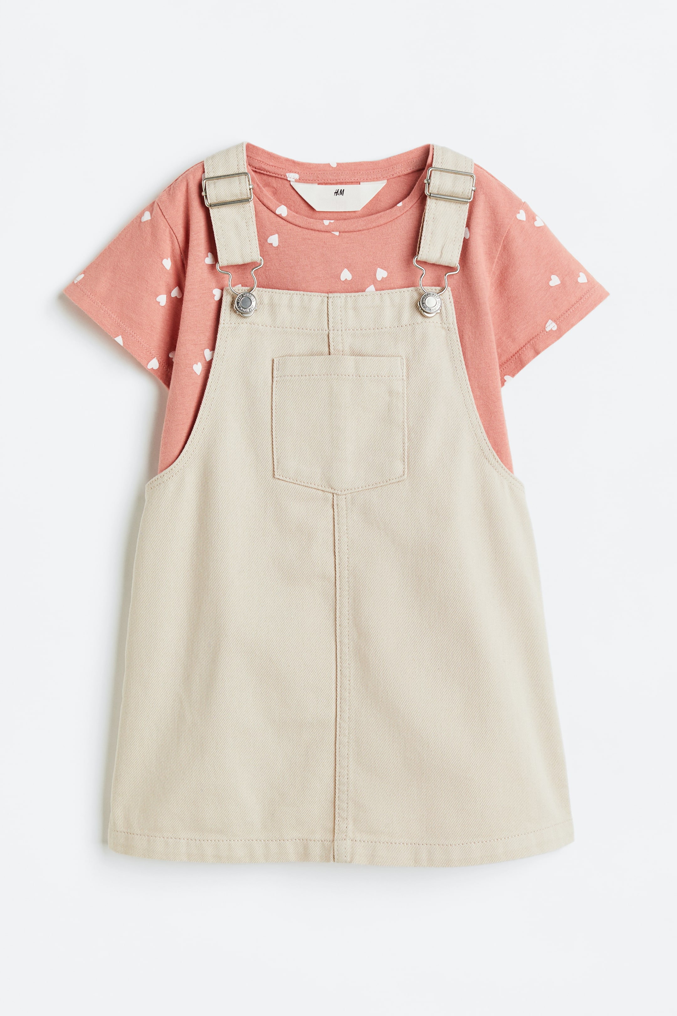 View larger image: 2-piece Cotton Set - Light beige/hearts - Kids | H&M US 1