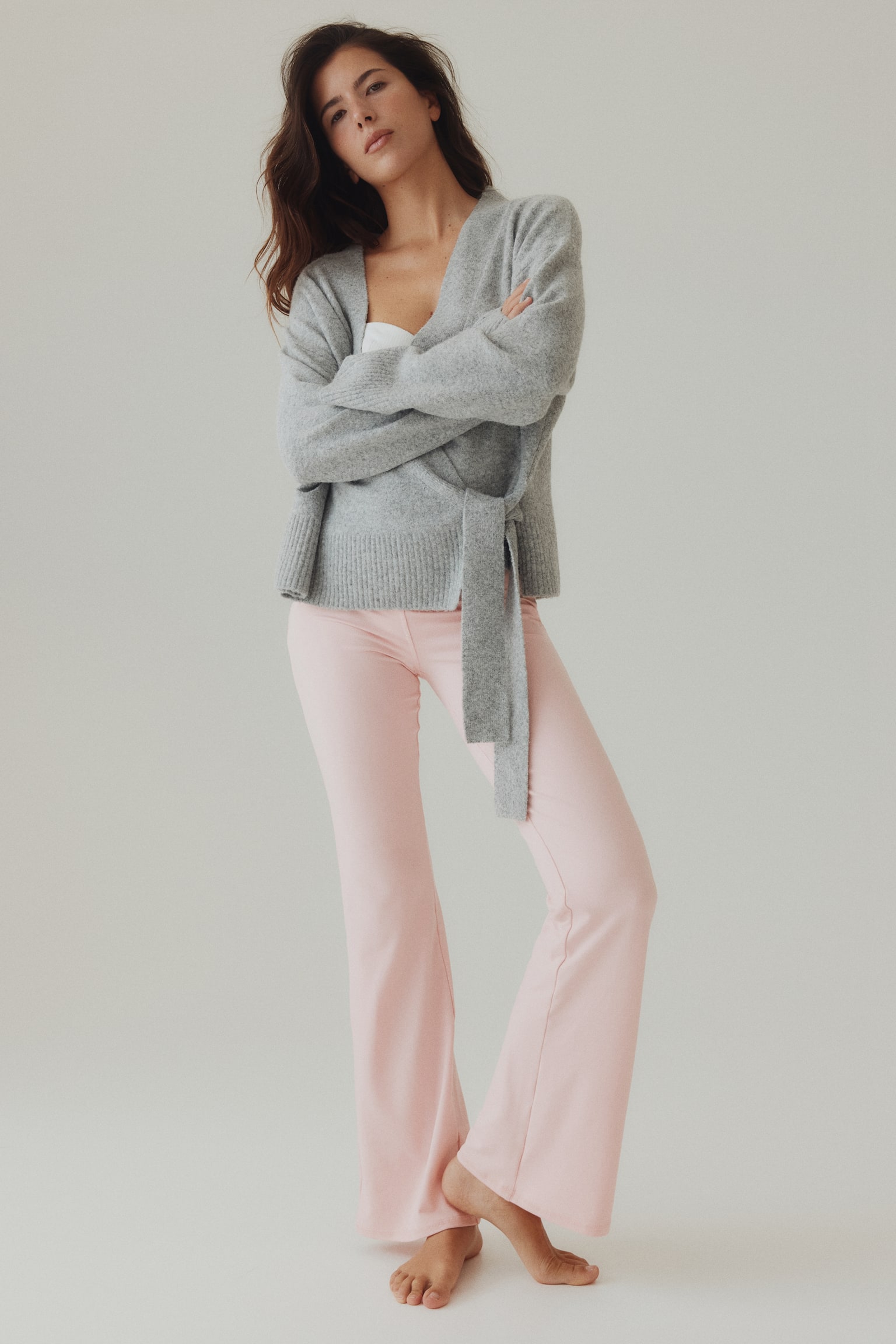 Flared brushed jersey trousers - Light pink - 5