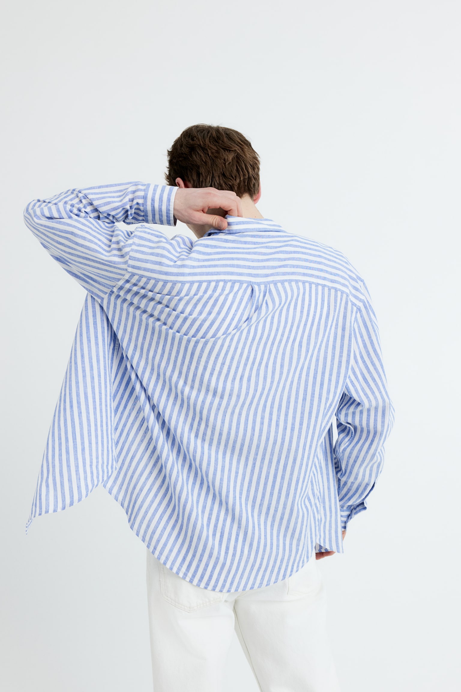 Relaxed Fit Linen Blend Shirt - Light blue/White stripe/Khaki green/Stripe/White/Light blue/Beige - 5