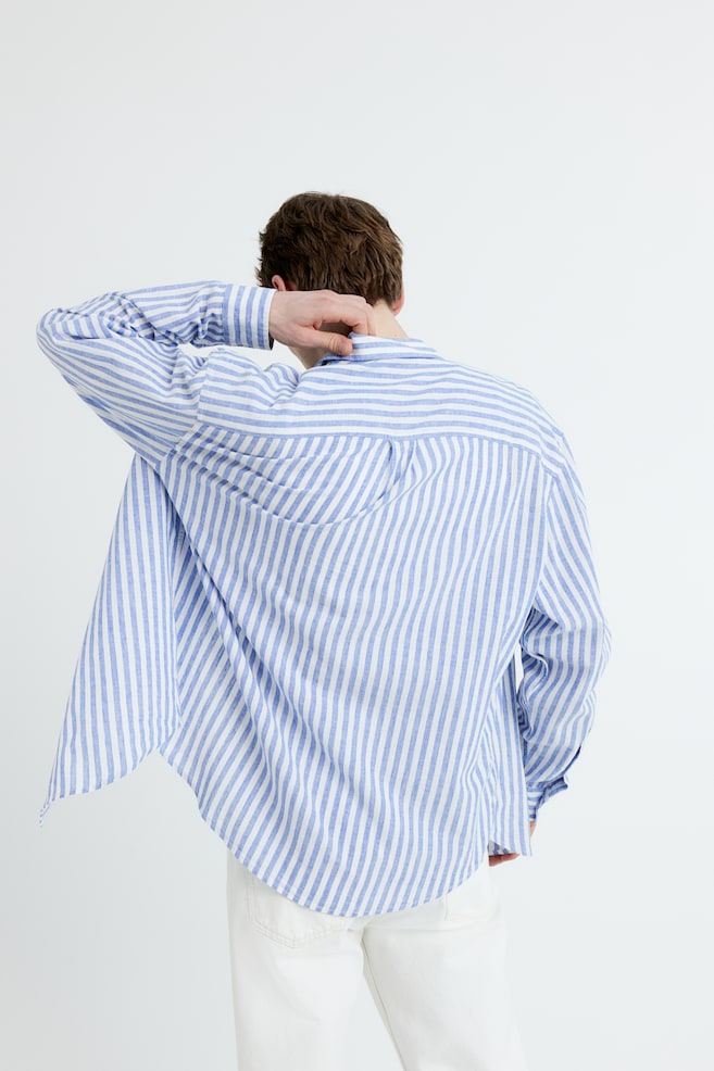 Skjorta i linmix Relaxed Fit - Ljusblå/Vitrandig/Vit/Ljusblå/Mörkblå/dc/dc - 5
