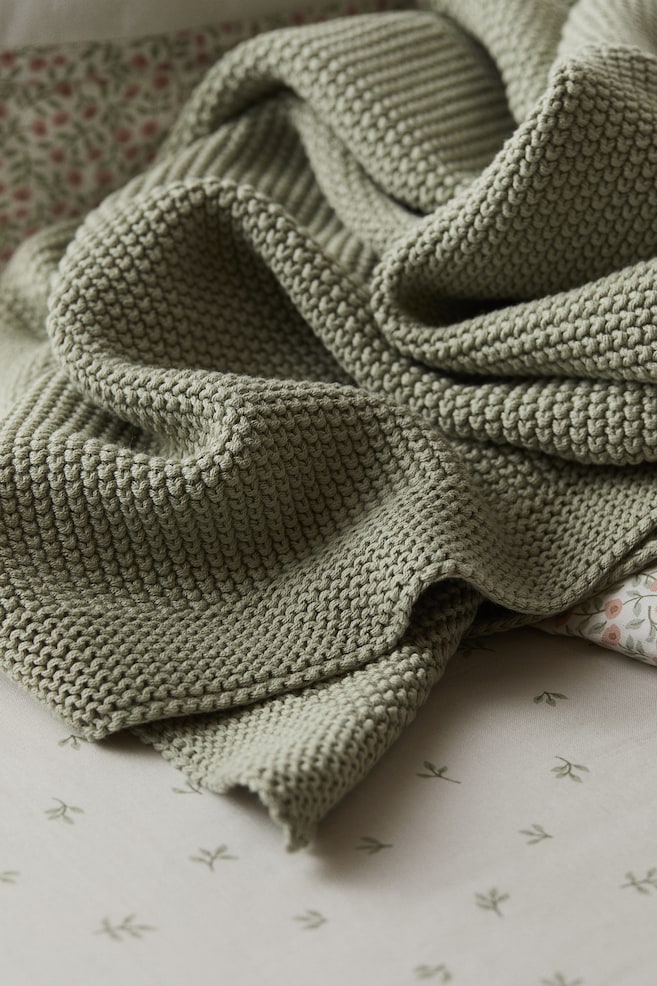 Moss-stitched cotton blanket - Light green/Dark grey/Light beige/Light powder pink/dc - 2