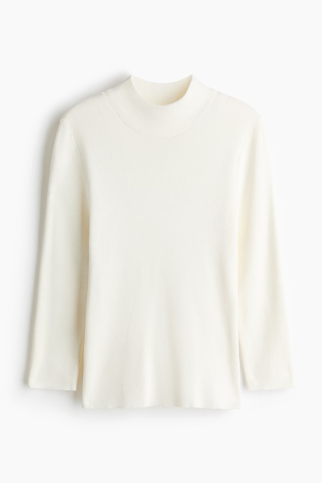 Rib-Knit Mock Turtleneck Top - White/Black - 1