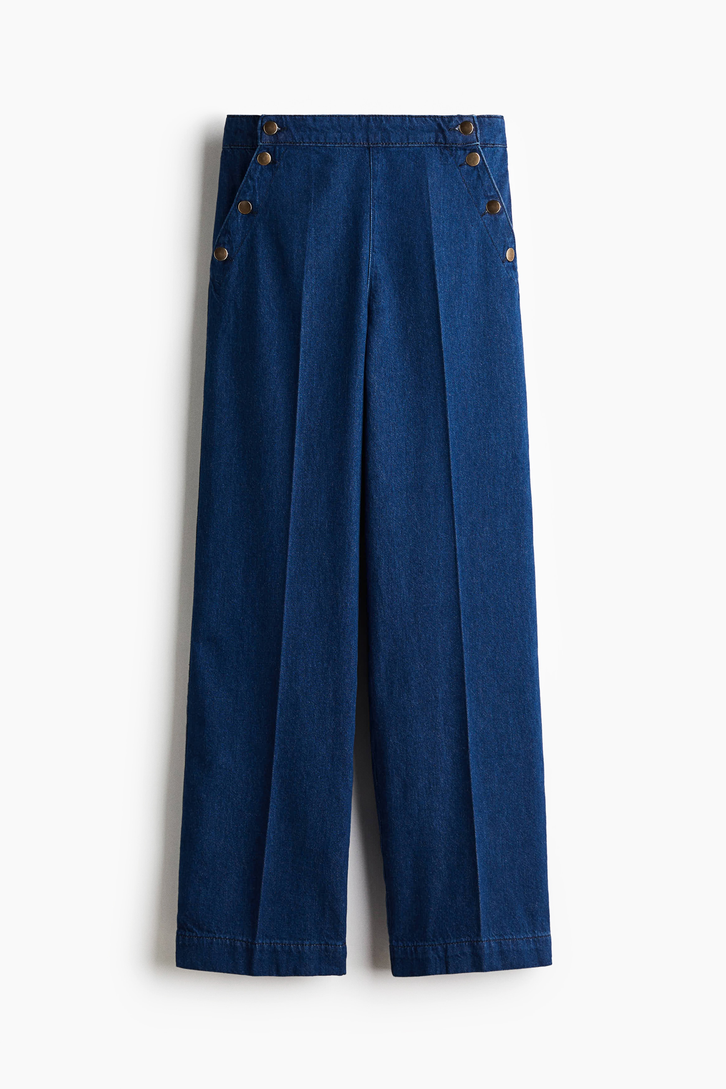 Button-detail denim trousers - Dark denim blue