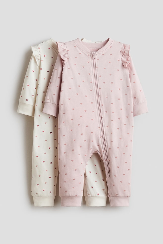 2-pack cotton zip-through sleepsuits - Light pink/Hearts/Light pink/Cherries/Light turquoise/Floral - 1