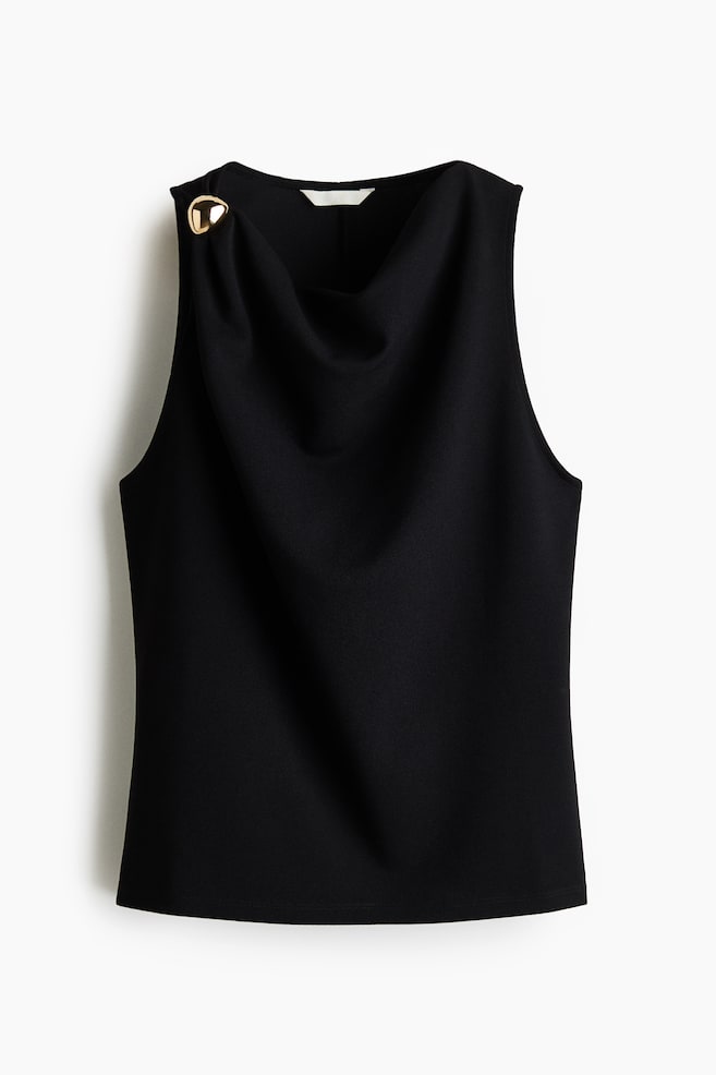 Cowl-Neck Sleeveless Top - Black - 1