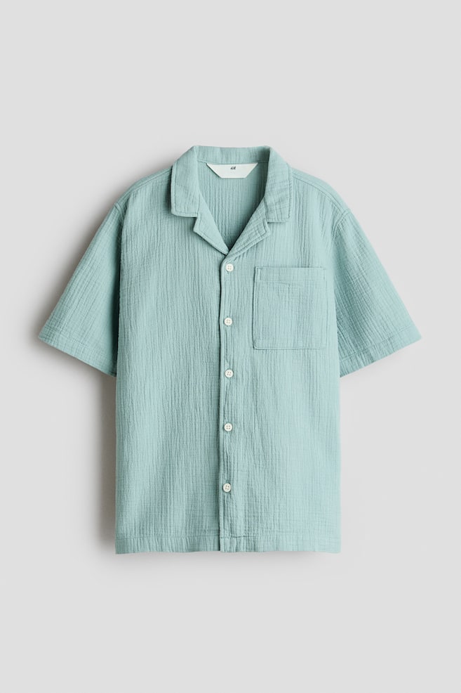 Muslin resort shirt - Light turquoise/Cream/Dark grey - 1