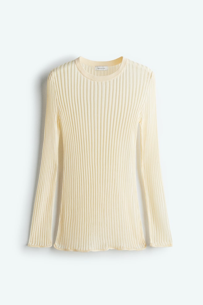 Sheer rib-knit top - Light yellow/Beige/Dark khaki green/Brown - 1