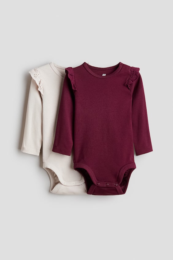 Боди Trimmed для детей, оборки, хлопок, 2 шт. — H&M