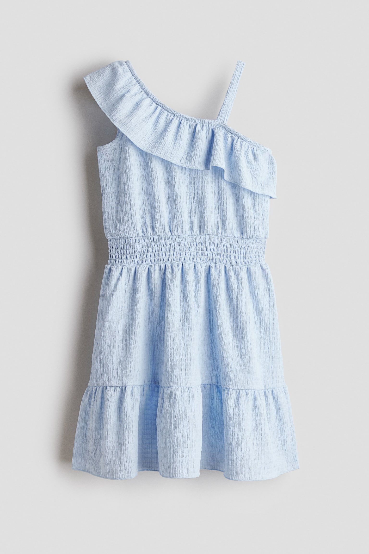 Flounce-trimmed one-shoulder dress - Light blue