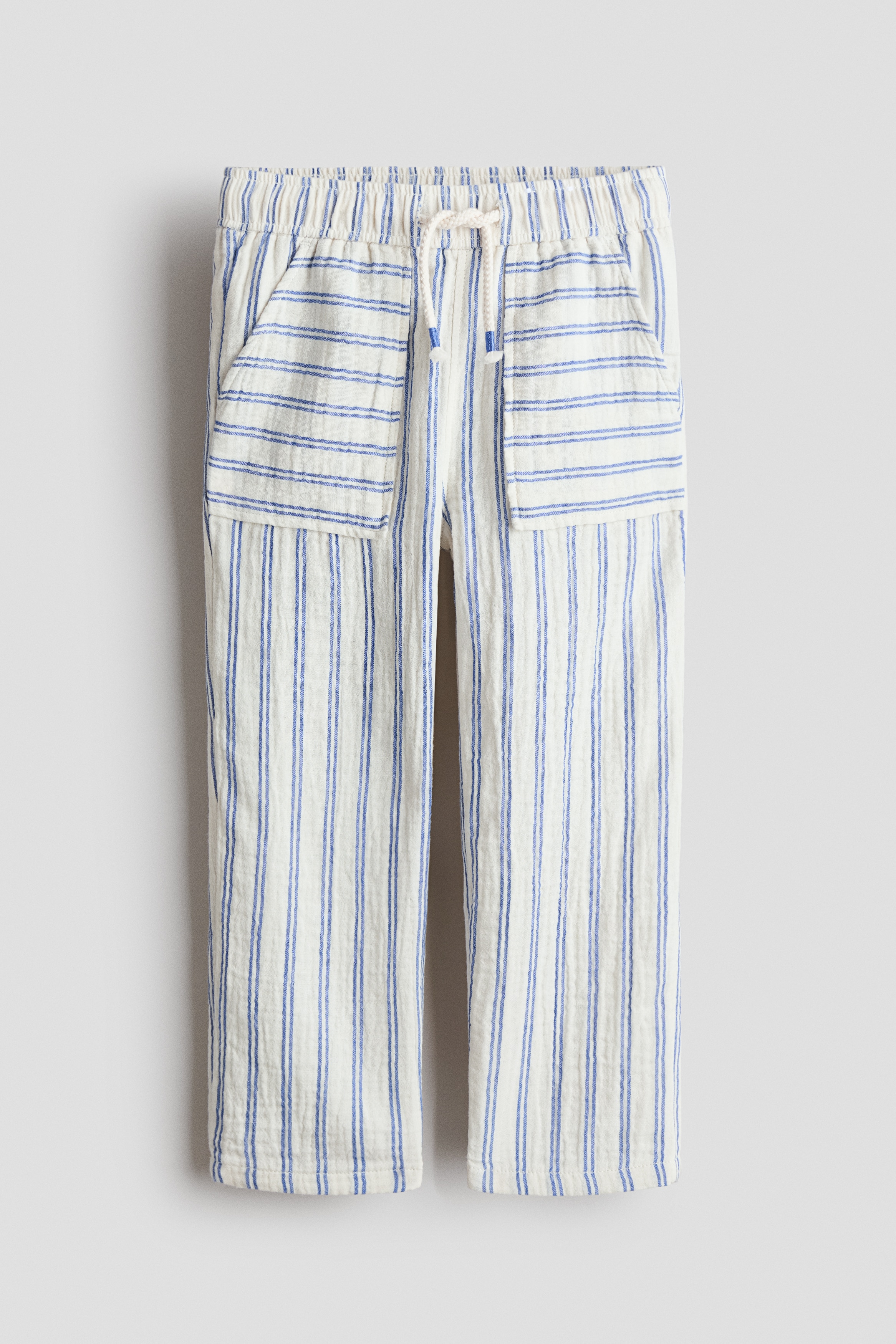 Muslin drawstring trousers - White/blue striped/Navy blue/Dark brown
