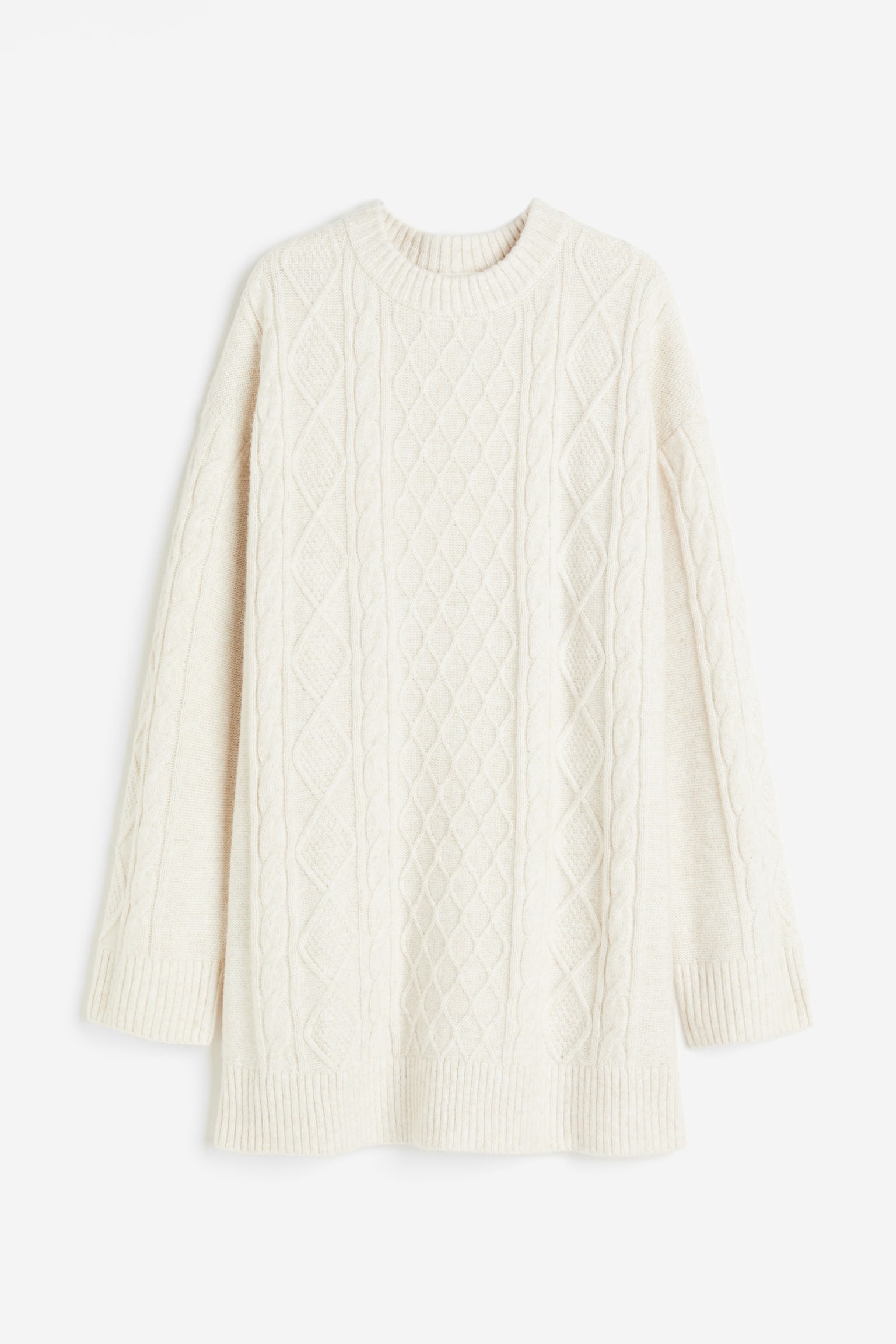 Cable Knit Dress - Cream/Grey - 1