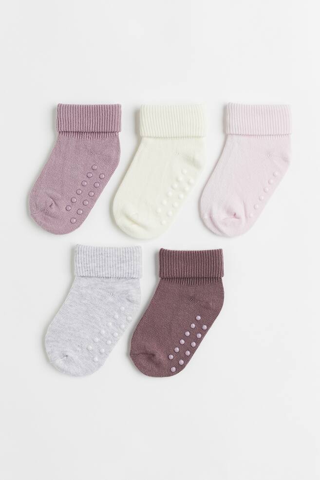 5-pack anti-slip socks - Purple/Pink/Cream/Dark grey/Black/Brown/Beige/White