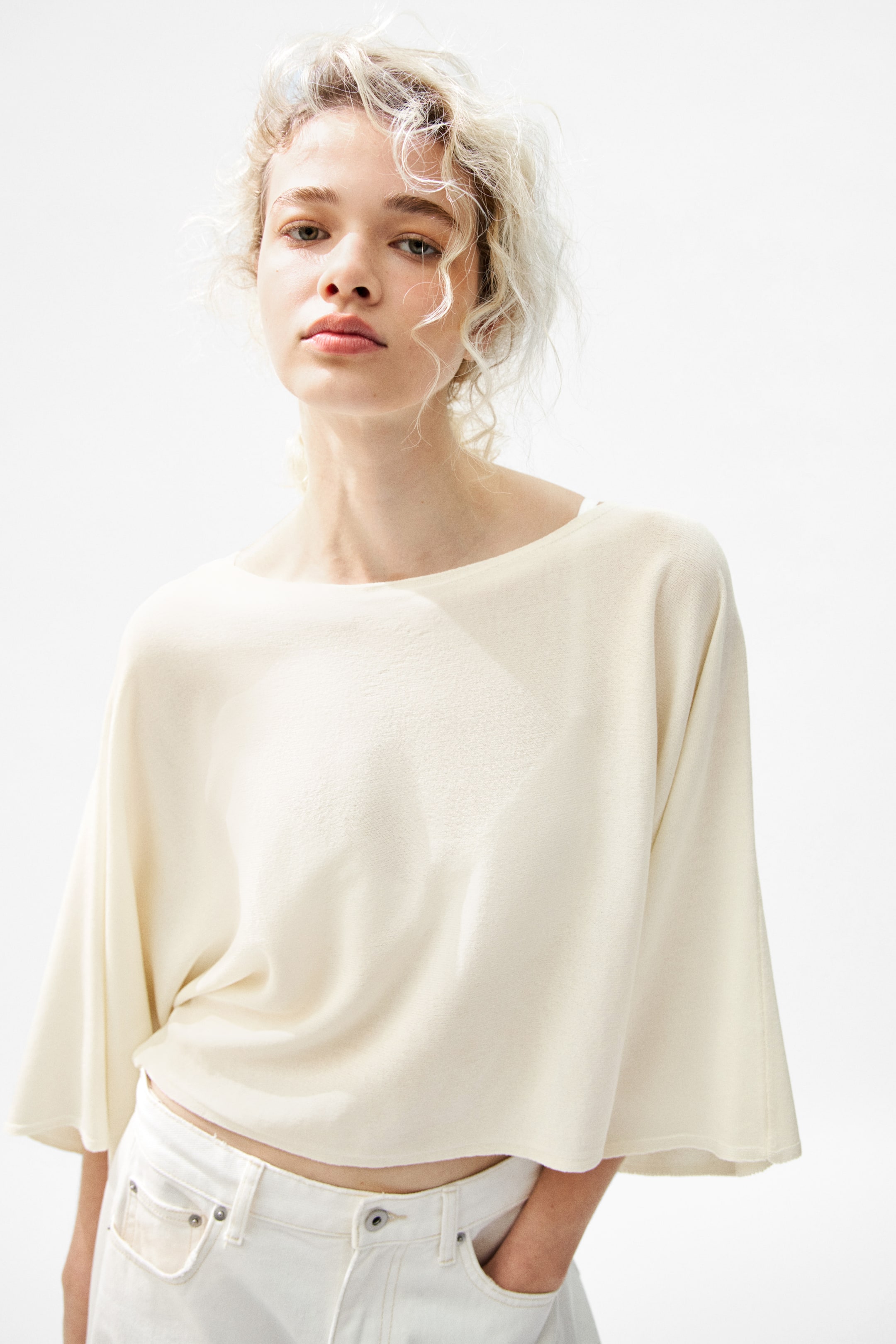 View larger image: Batwing-sleeved top - Cream - Ladies | H&M 1