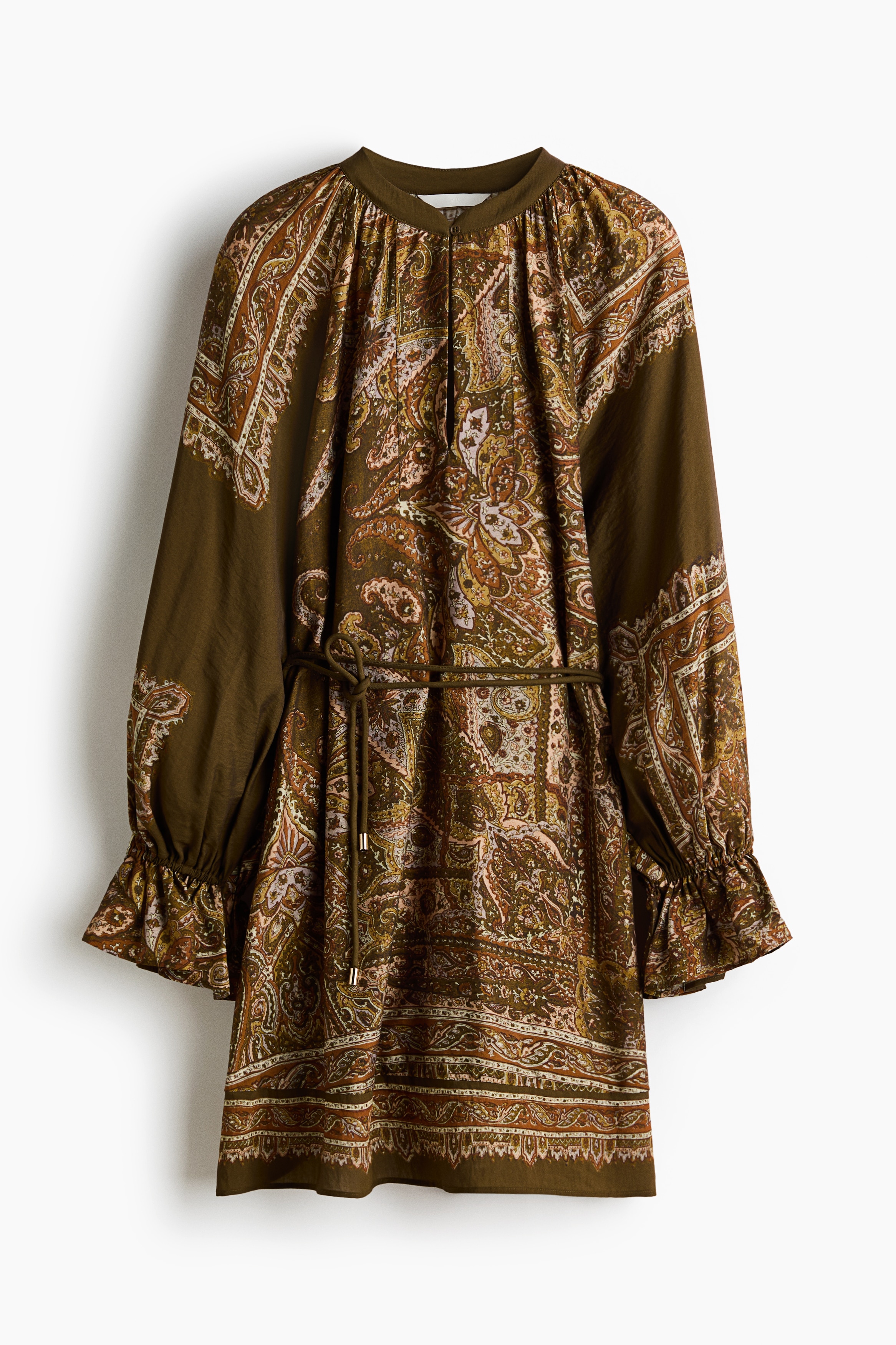 Σεμιζιέ με δετή ζώνη - Χακί/μοτίβο με λαχούρι