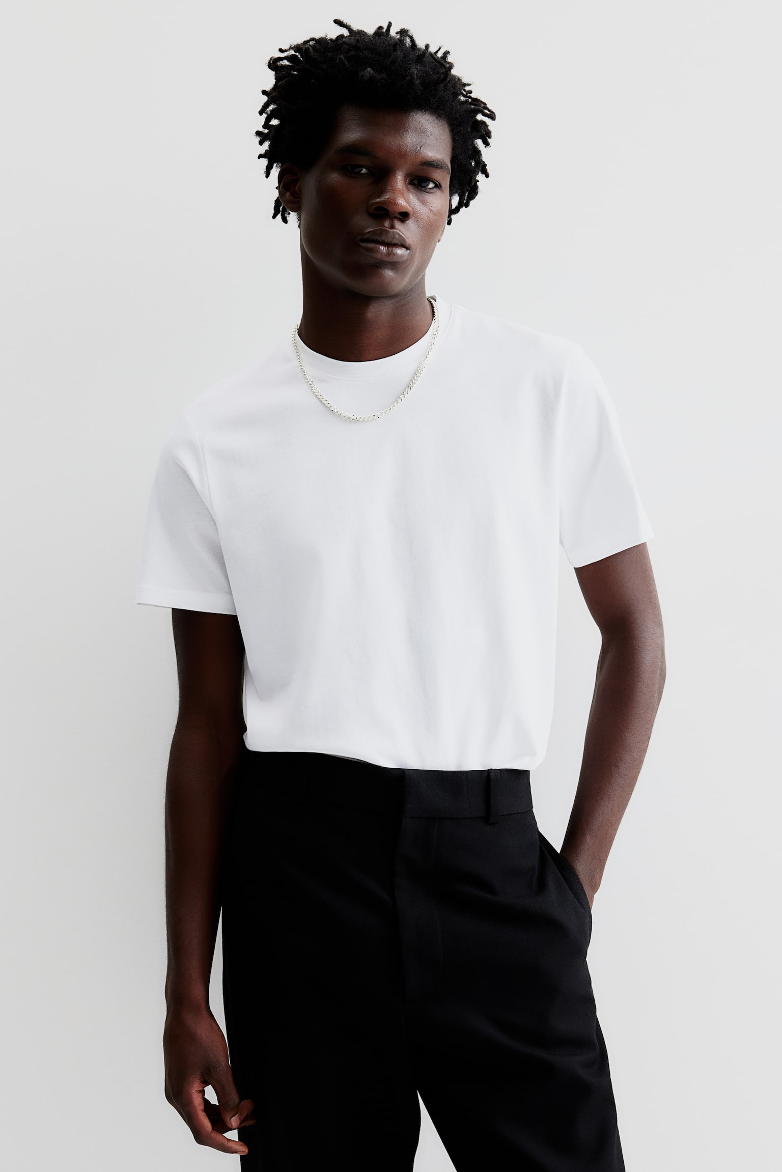 Slim Fit Pima cotton T-shirt - White/Black - 3