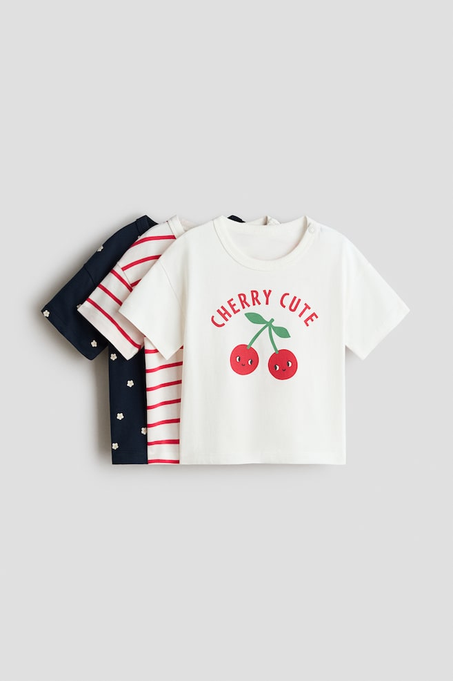 3-pack cotton T-shirts - White/Cherry cute - 1