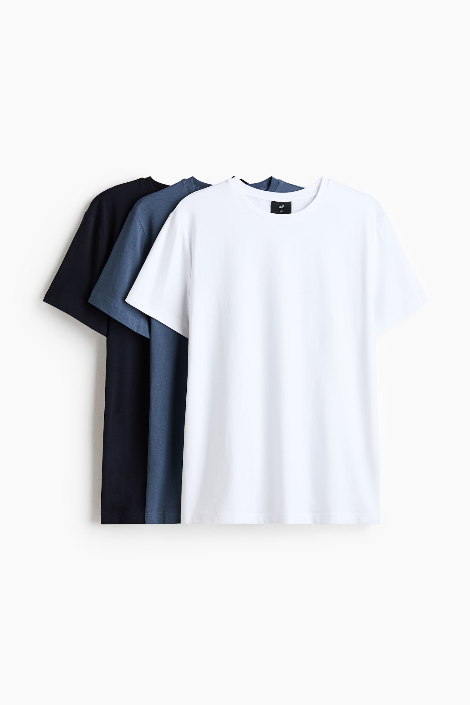 Set de 3 tricouri Slim Fit - Bleumarin/albastru-prăfuit/alb/Alb/Verde-kaki/alb/gri/Gri-deschis melanj/negru/alb