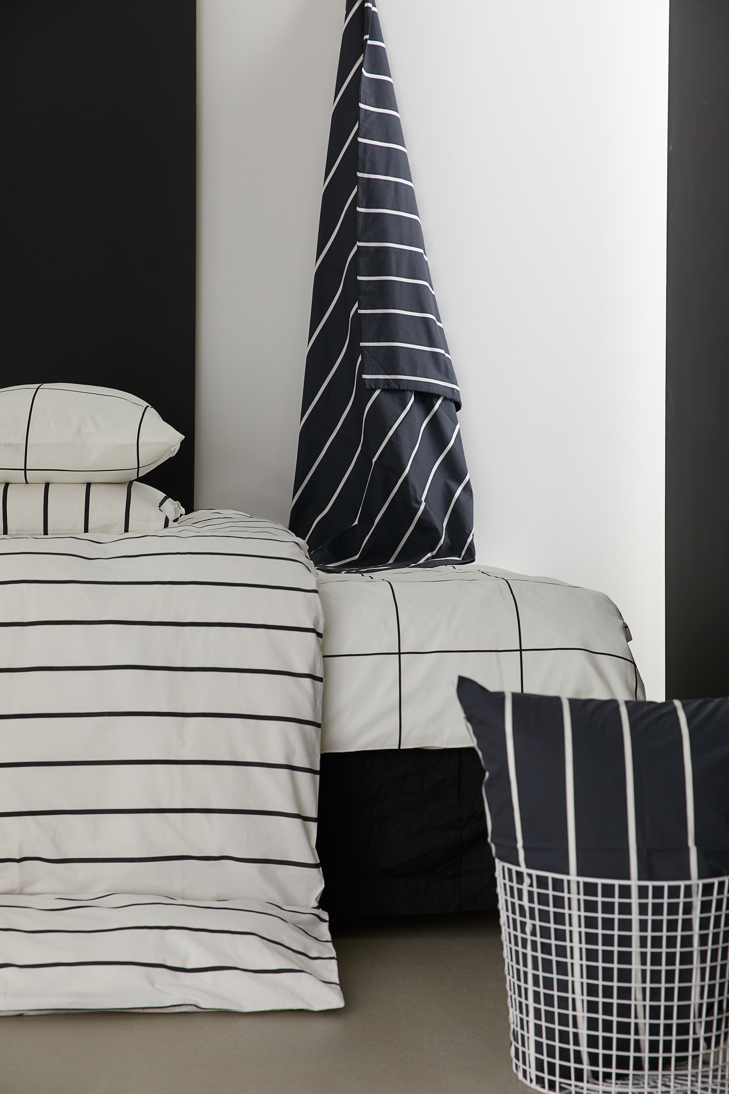 Bettwäsche für Einzelbett - Weiß/Gestreift