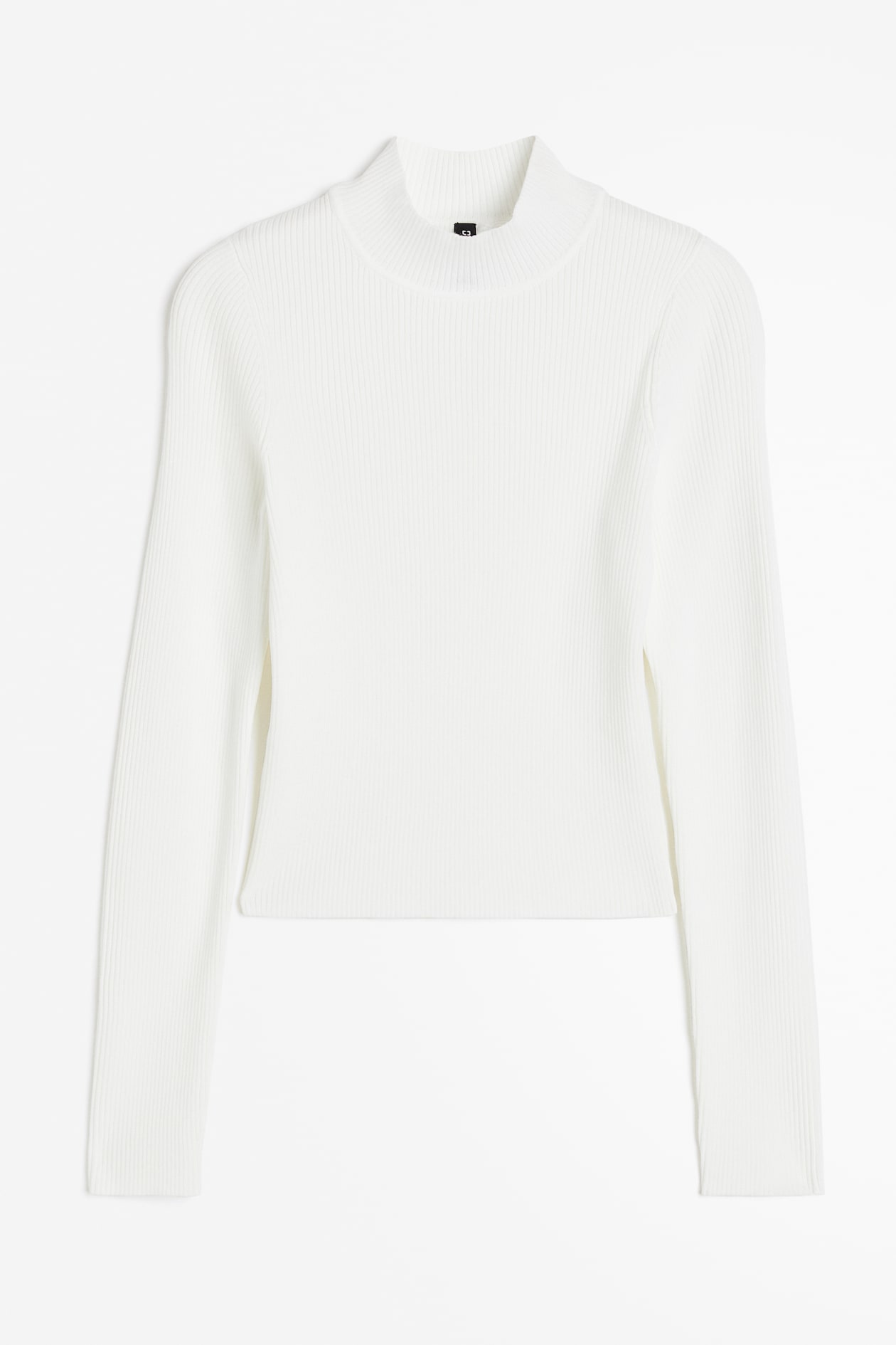 Blouse Cropped White Long Sleeve Turtleneck Rib-knit Turtleneck