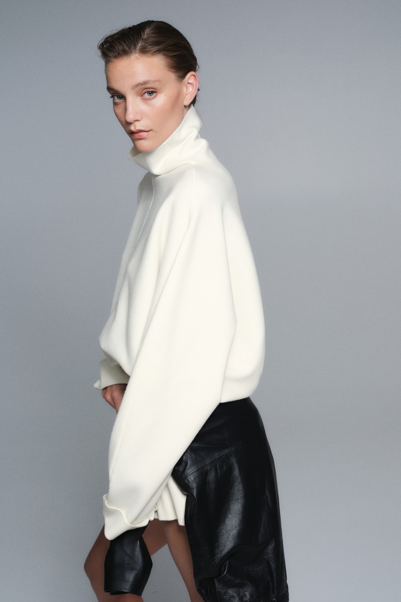 Pullover a dolcevita oversize - Crema - 1