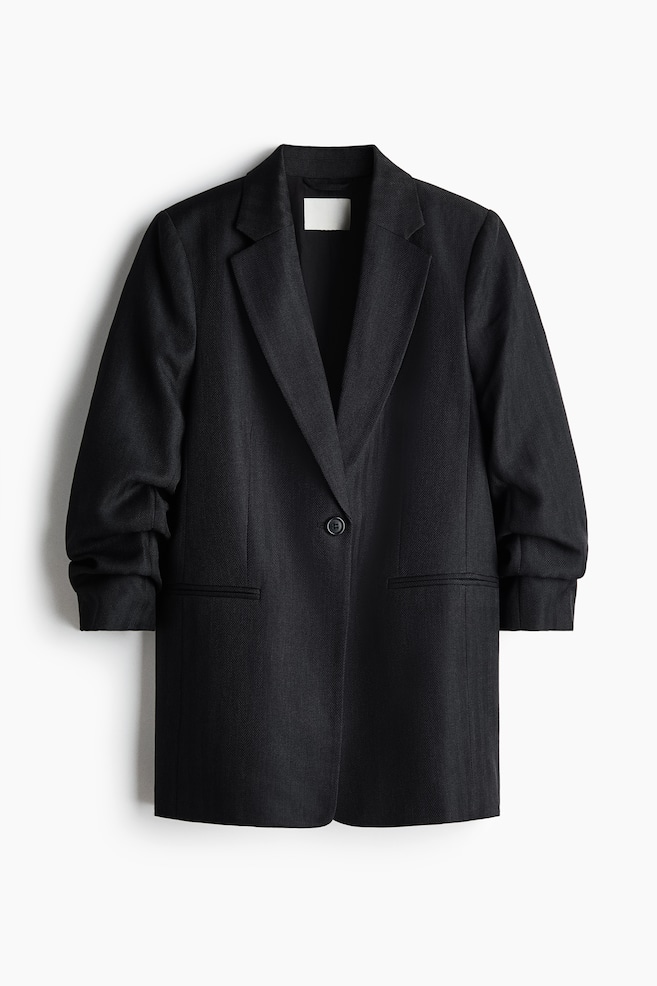 Gathered-Sleeve Jacket - Black/Dark brown/Dark taupe/houndstooth/Black - 1