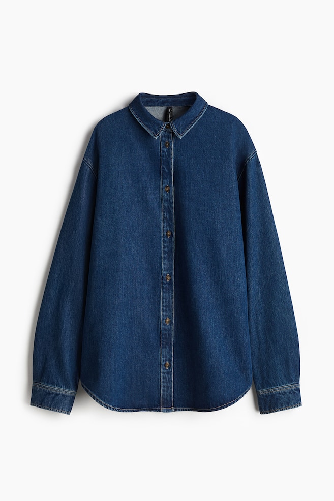 Oversized denim shirt - Denim blue/Denim blue/Khaki green - 1