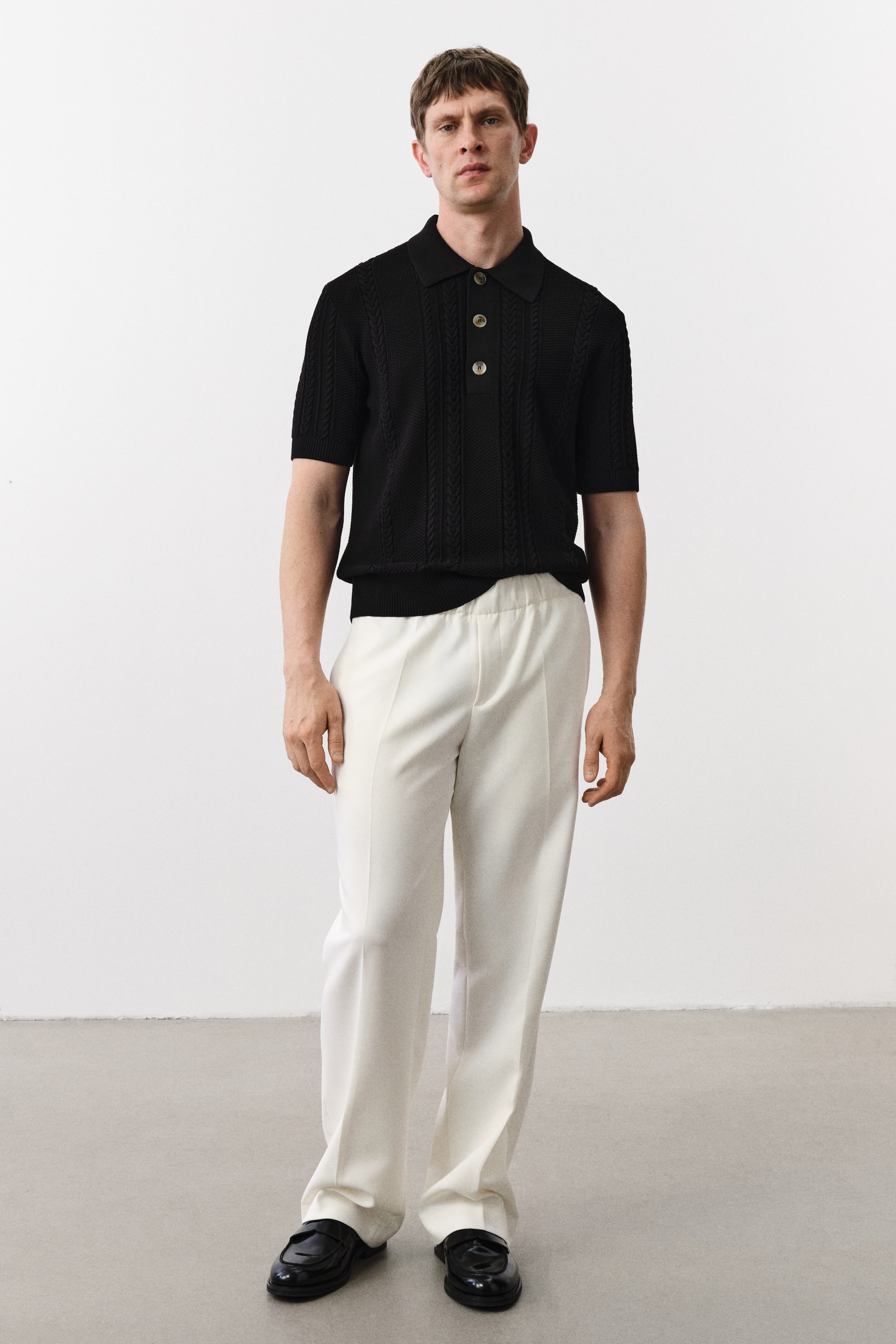 Regular-Fit Cable-Knit Polo Shirt