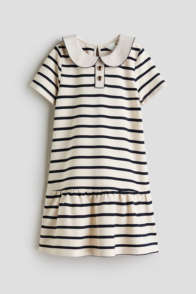 Picot-Trimmed Jersey Dress - Cream/striped - 1