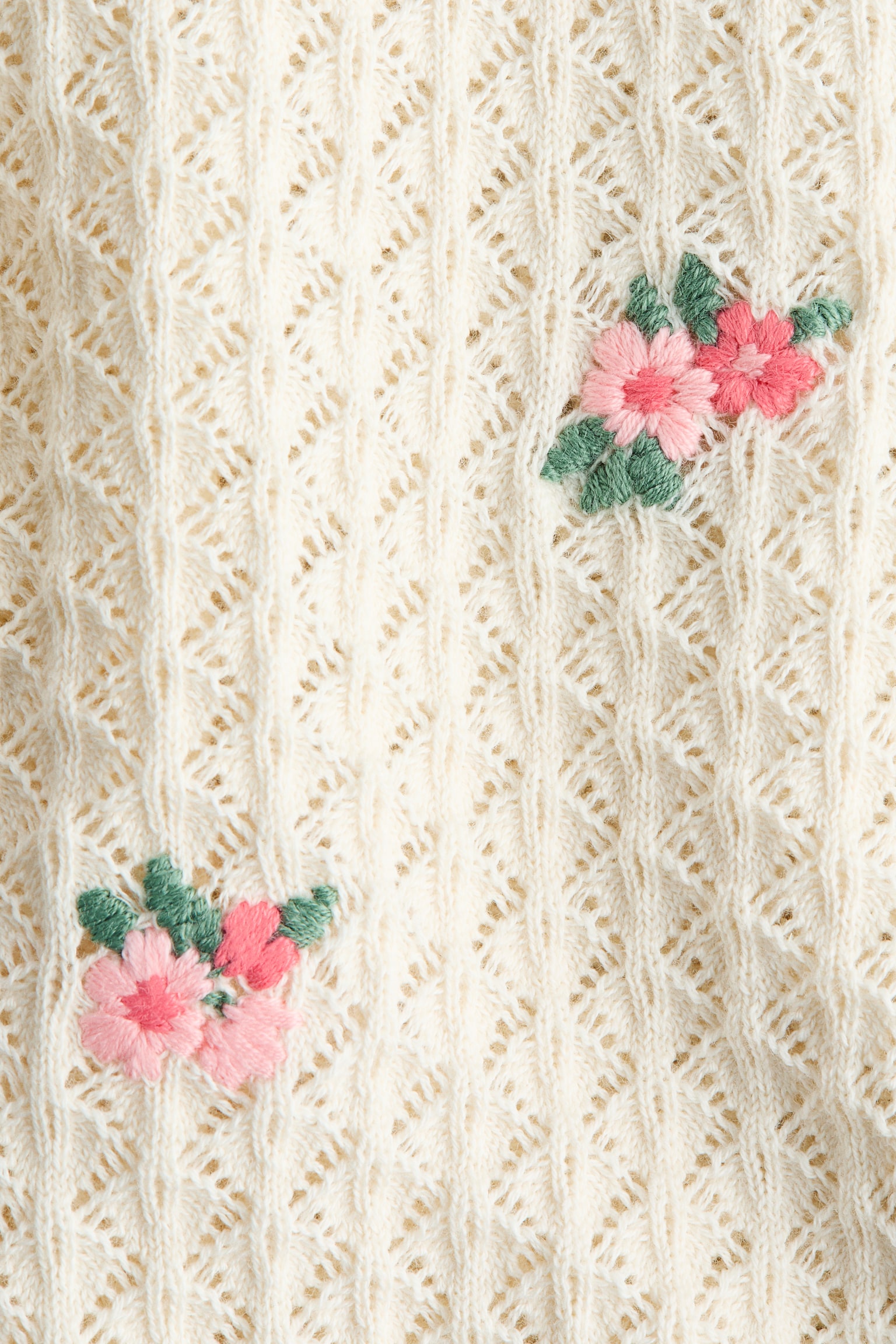 Pointelle-knit cardigan - Light beige/Flowers/Cream - 2