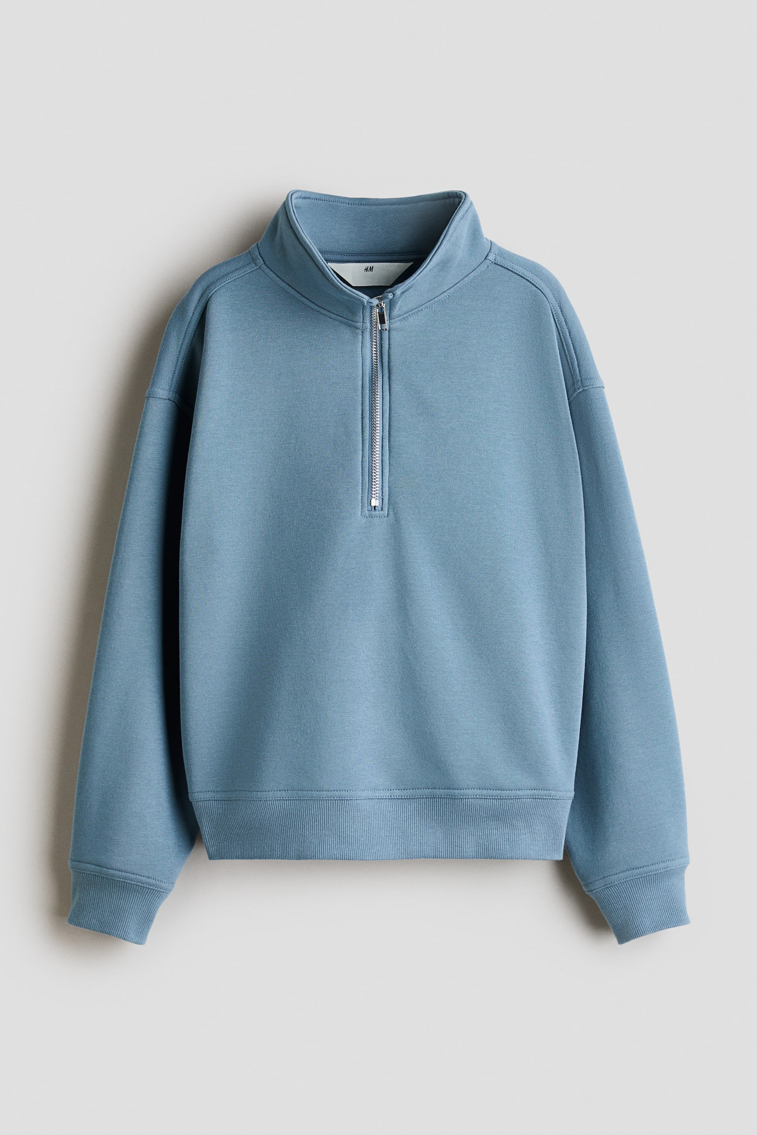 Sweatshirt mit Zipper und angerauter Innenseite - Mattblau/Hellgrau/Schwarz