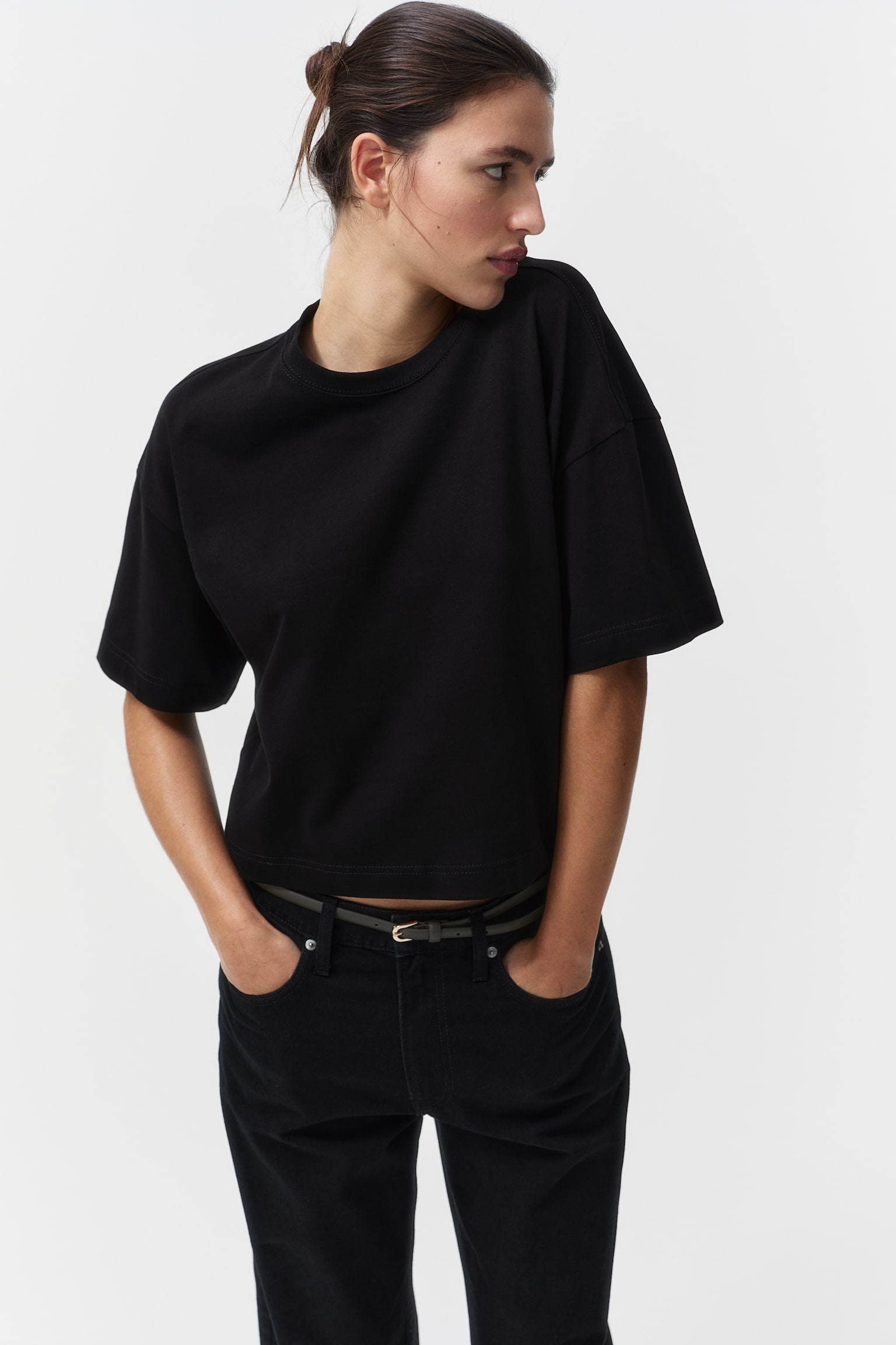 Boxy T-shirt - Black/Dark mole/White - 1